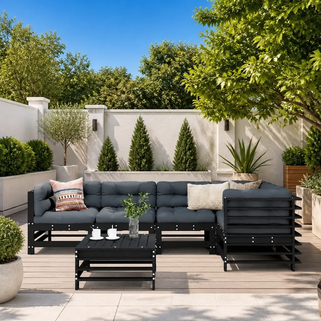 Garden Lounge Set 6 Piece Outdoor Furniture Patio Sectional Sofa with Cushions