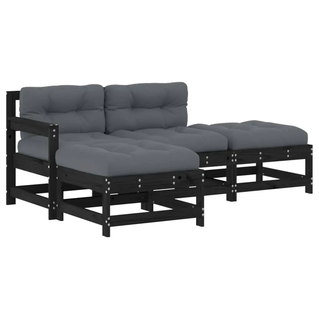 Garden Lounge Set 4 Piece Outdoor Furniture Patio Sofa with Cushions Black Wood