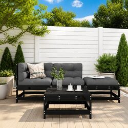 4-Piece Modular Black Wood Lounge Set for Gardens