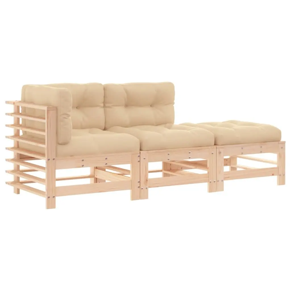 Garden Lounge Set 3 Piece Outdoor Furniture Patio Sofa Slatted Design Cushions