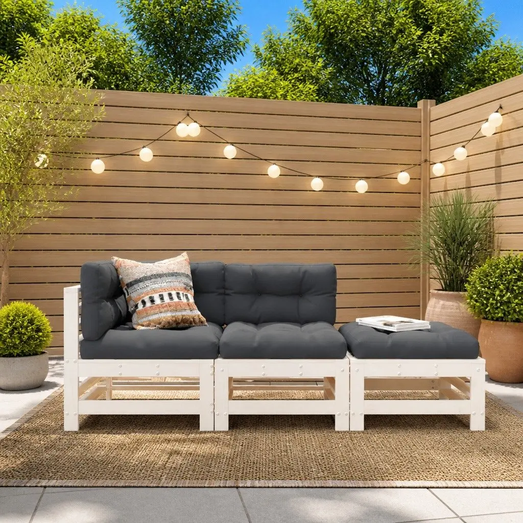 3 Piece Wooden Garden Lounge Set White Outdoor Furniture Patio Sofa