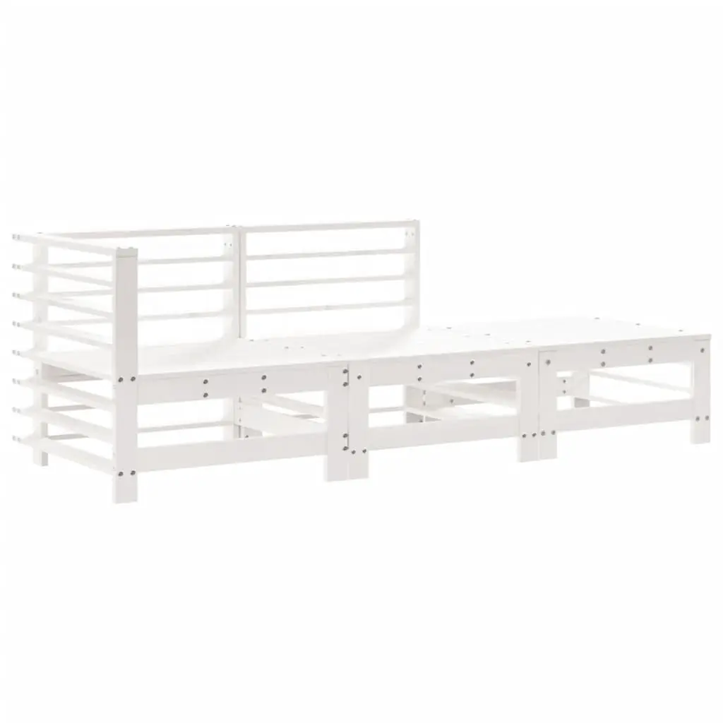 3 Piece Wooden Garden Lounge Set White Outdoor Furniture Patio Sofa