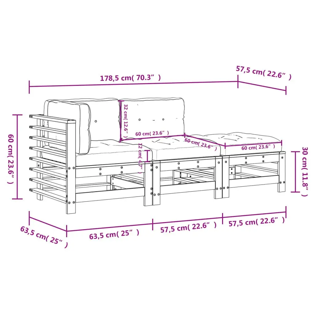 3 Piece Wooden Garden Lounge Set White Outdoor Furniture Patio Sofa