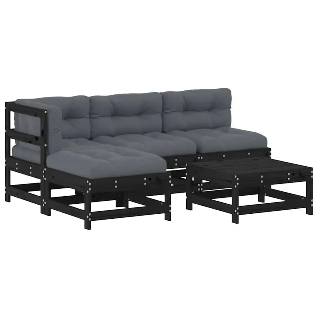 Garden Lounge Set 5 Piece Outdoor Furniture Patio Sectional with Cushions Black