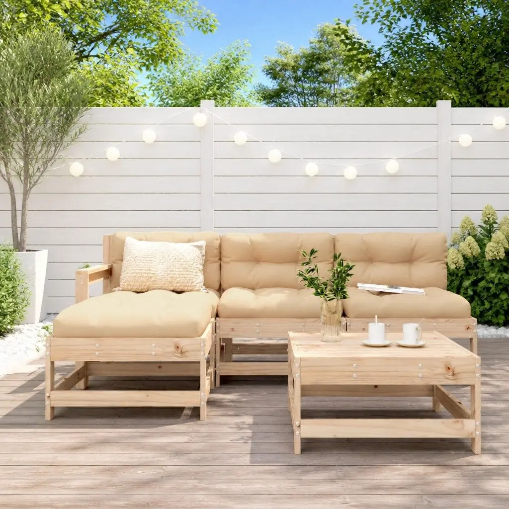 Garden Lounge Set 5 Piece Wooden Patio Sofa with Cushions Brown