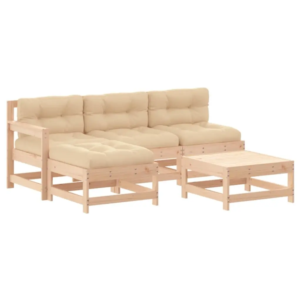5 Piece Garden Lounge Set Outdoor Sofa with Cushions Solid Wood Brown