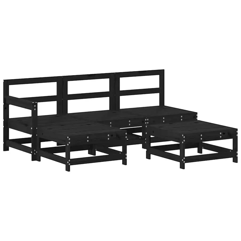 5 Piece Outdoor Garden Lounge Set Black Solid Pine Wood Furniture Patio Sofa