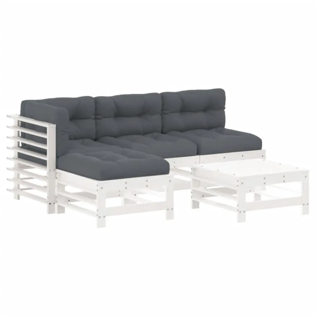 Garden Lounge Set Slatted Wood 5 Piece Outdoor Furniture White with Cushions