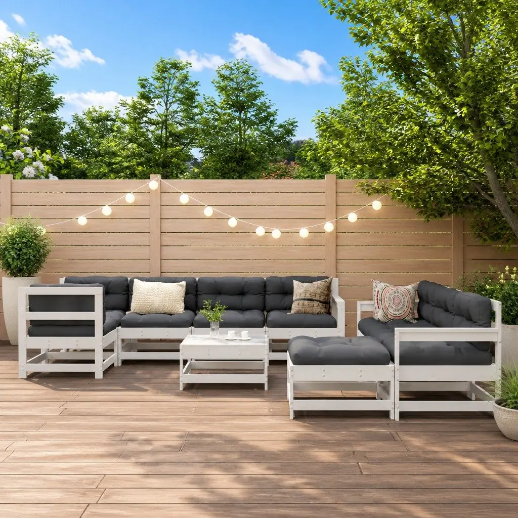 Garden Lounge Set Solid Pine Wood 10 Piece Slatted Outdoor Furniture White