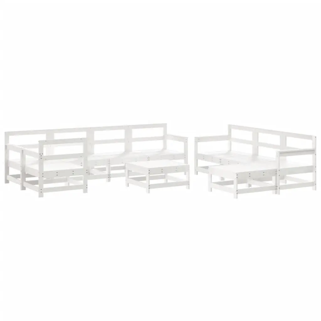 Garden Lounge Set Solid Pine Wood 10 Piece Slatted Outdoor Furniture White