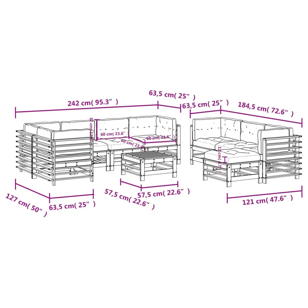 Garden Lounge Set 10 Piece Outdoor Furniture Black Slatted Wood Patio Sofa