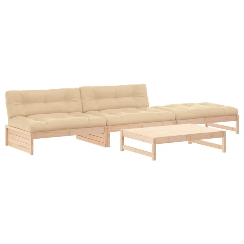 Garden Lounge Set 4 Piece Outdoor Furniture Solid Wood Modular Sofa with
