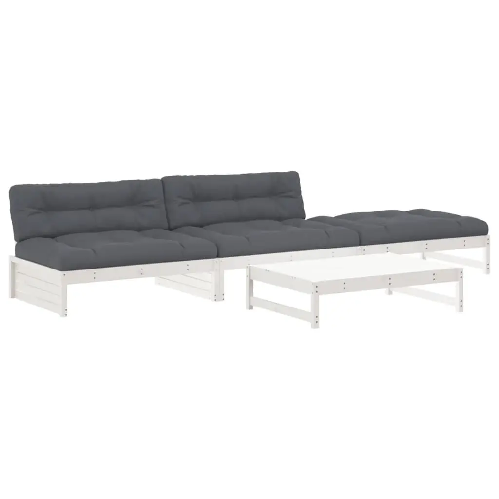 Garden Lounge Set 4 Piece Outdoor Furniture Solid Wood White Cushions Patio