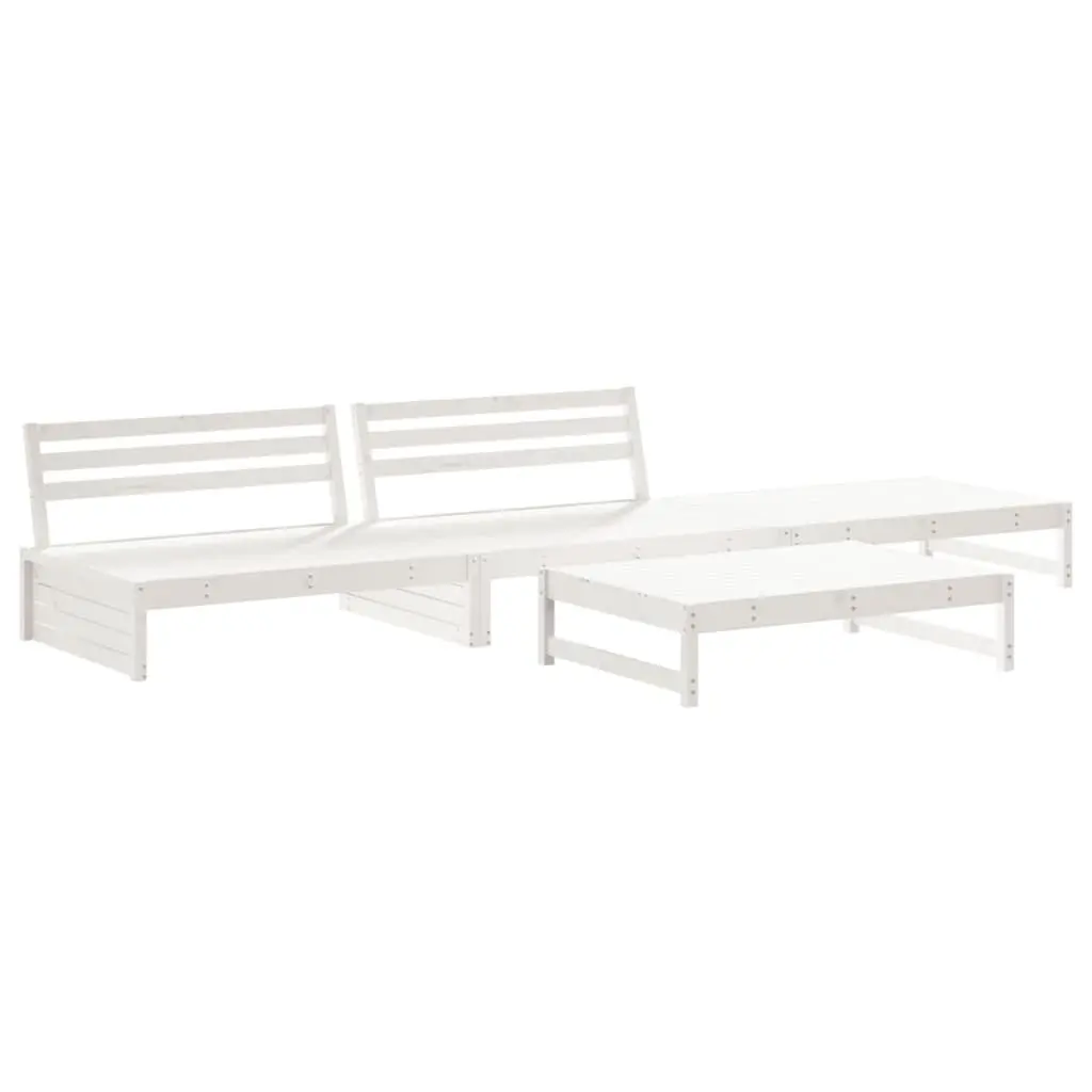 Garden Lounge Set 4 Piece Outdoor Furniture Solid Wood White Cushions Patio