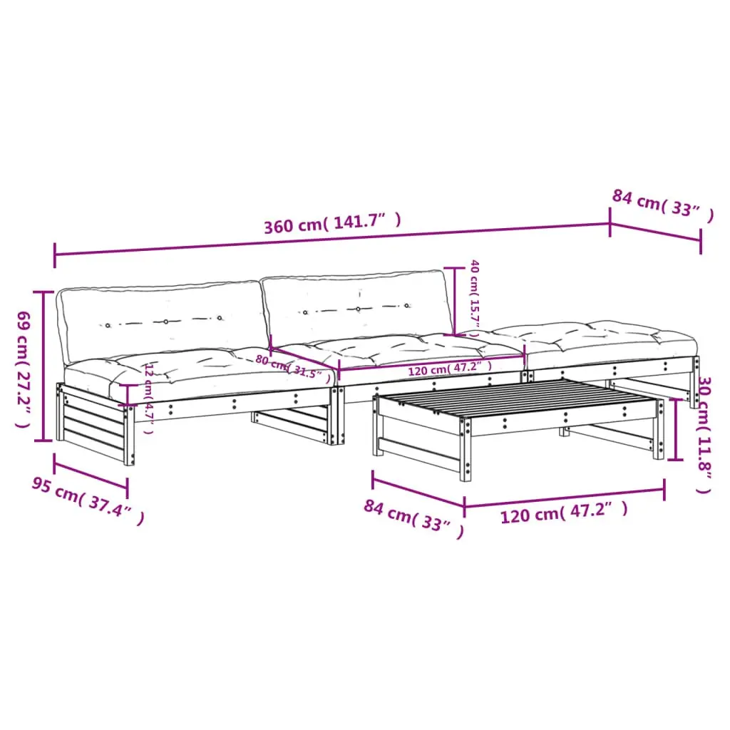 Garden Lounge Set 4 Piece Outdoor Furniture Solid Wood White Cushions Patio