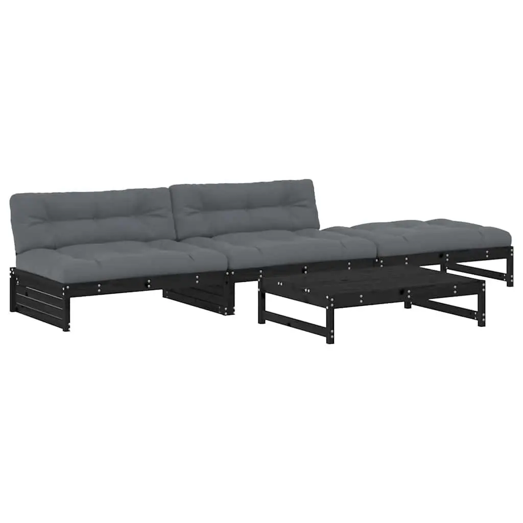 Garden Lounge Set 4 Piece Outdoor Furniture Patio Sofa with Cushions Black Wood