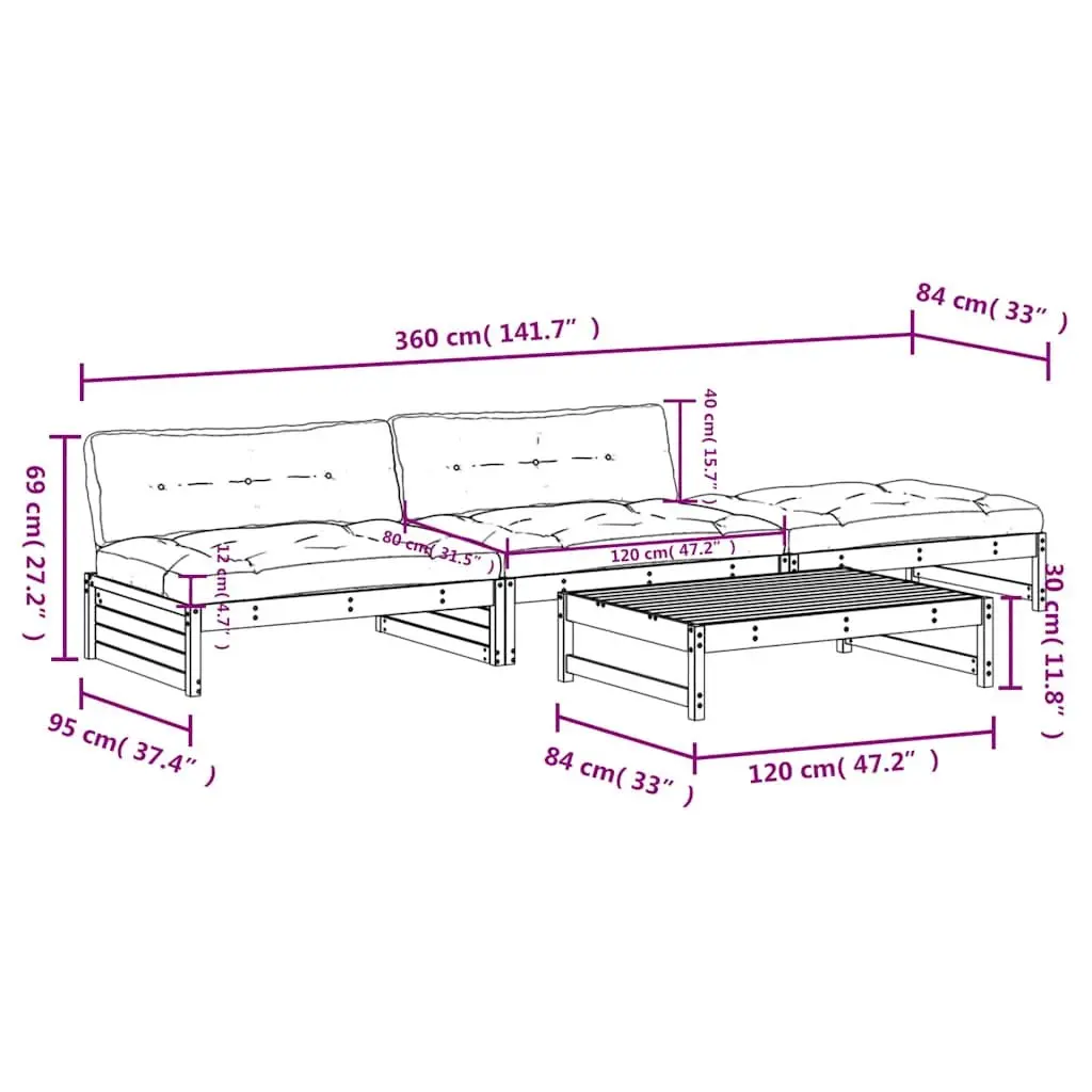 Garden Lounge Set 4 Piece Outdoor Furniture Patio Sofa with Cushions Black Wood