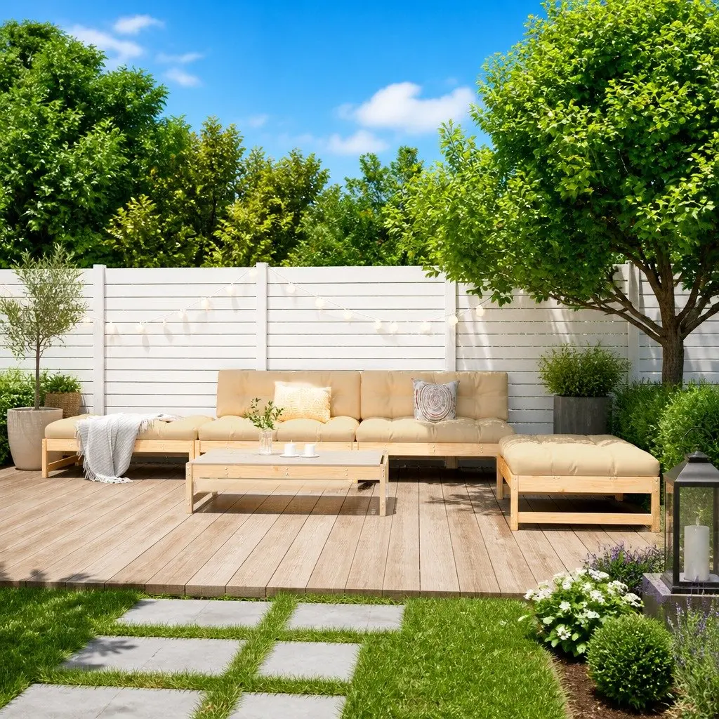 Garden Lounge Set Wooden 5 Piece Outdoor Furniture Patio Sofa with Cushions Brown