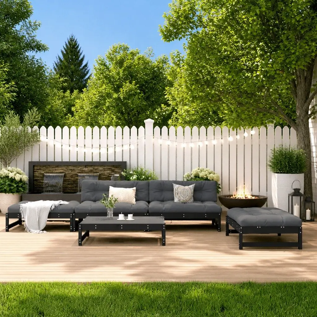 Wooden Garden Lounge Set Solid Pine Wood 5 Piece Outdoor Furniture Black
