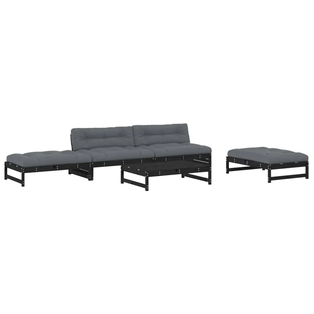 Wooden Garden Lounge Set Solid Pine Wood 5 Piece Outdoor Furniture Black