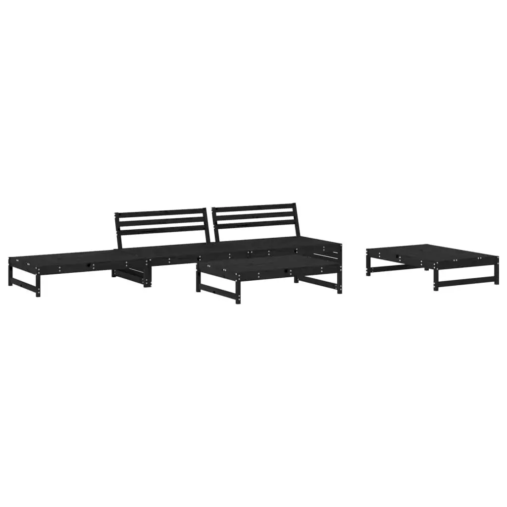 Wooden Garden Lounge Set Solid Pine Wood 5 Piece Outdoor Furniture Black