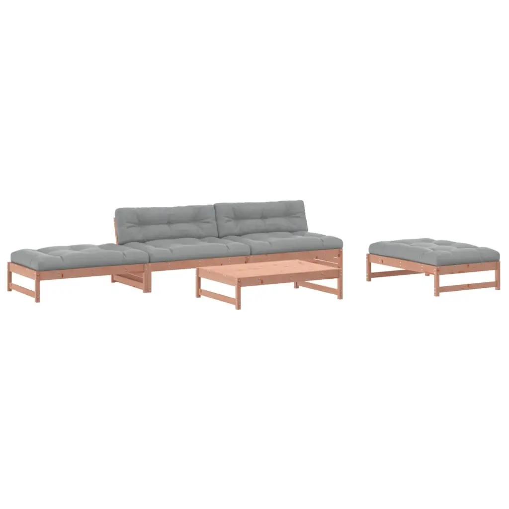 5 Piece Modular Garden Lounge Set Brown Solid Wood with Cushions Outdoor Furniture
