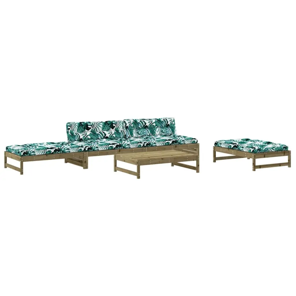 Garden Lounge Set Solid Pine Wood 5 Piece Outdoor Furniture Patio Sofa with Cushions Brown