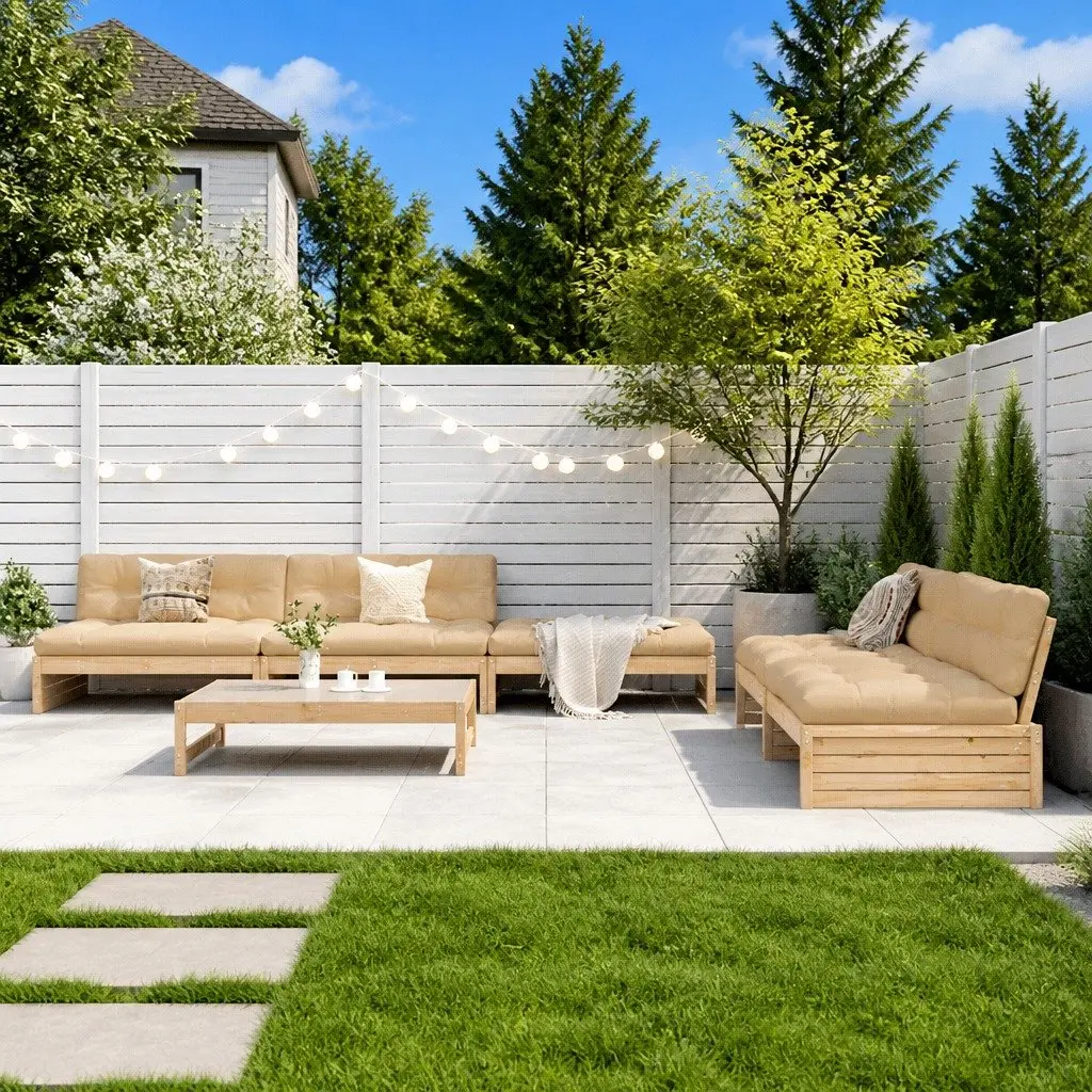Garden Lounge Set 6 Piece Outdoor Furniture Solid Wood Patio Sofa with Cushions