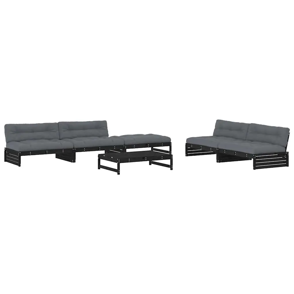 Garden Lounge Set 6 Piece Outdoor Furniture with Cushions Solid Wood Black