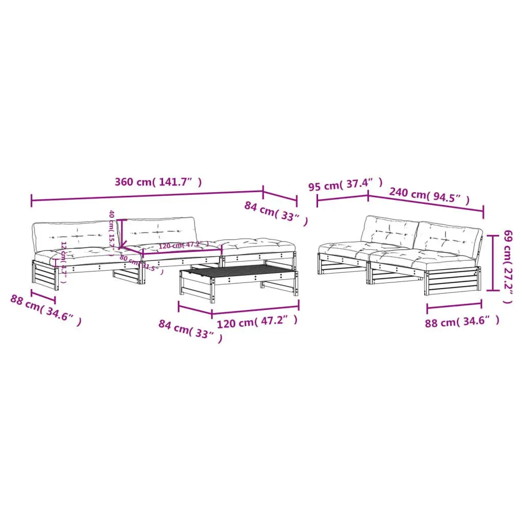 Garden Lounge Set 6 Piece Wooden Outdoor Furniture Patio Sofa with Cushions