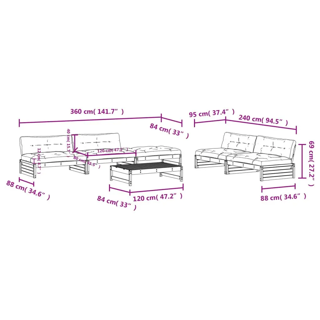Garden Lounge Set 6 Piece Outdoor Furniture Impregnated Pine Wood with Cushions