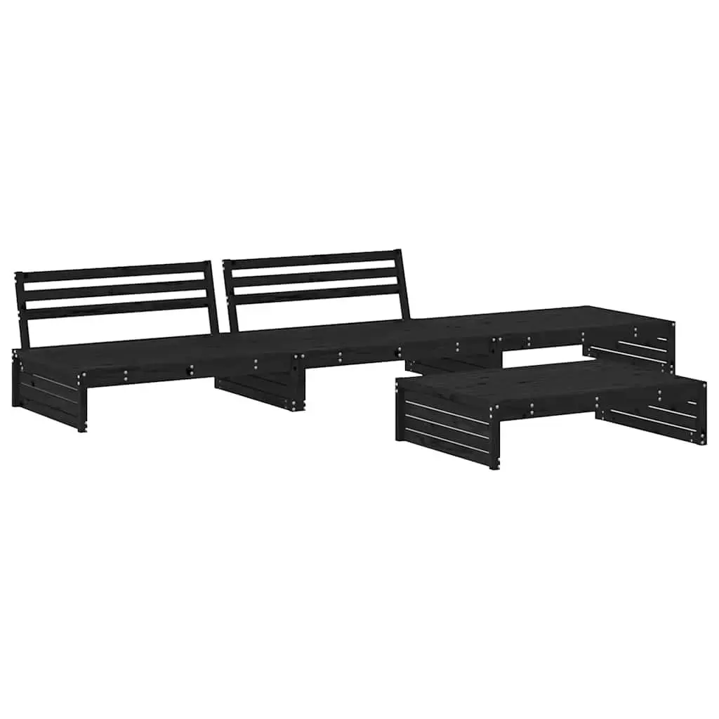Garden Lounge Set 4 Piece Outdoor Furniture with Cushions Black Wooden Patio