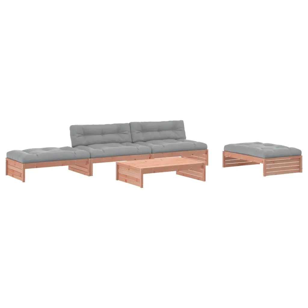 5 Piece Garden Lounge Set Solid Douglas Wood Brown Cushions