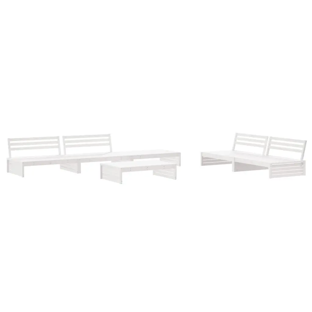 6 Piece Modular Outdoor Patio Furniture Set with Cushions White Solid Pine Wood