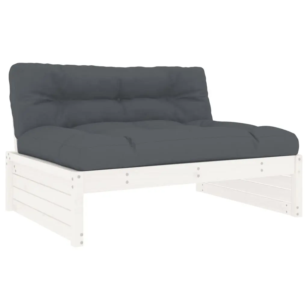 6 Piece Modular Outdoor Patio Furniture Set with Cushions White Solid Pine Wood