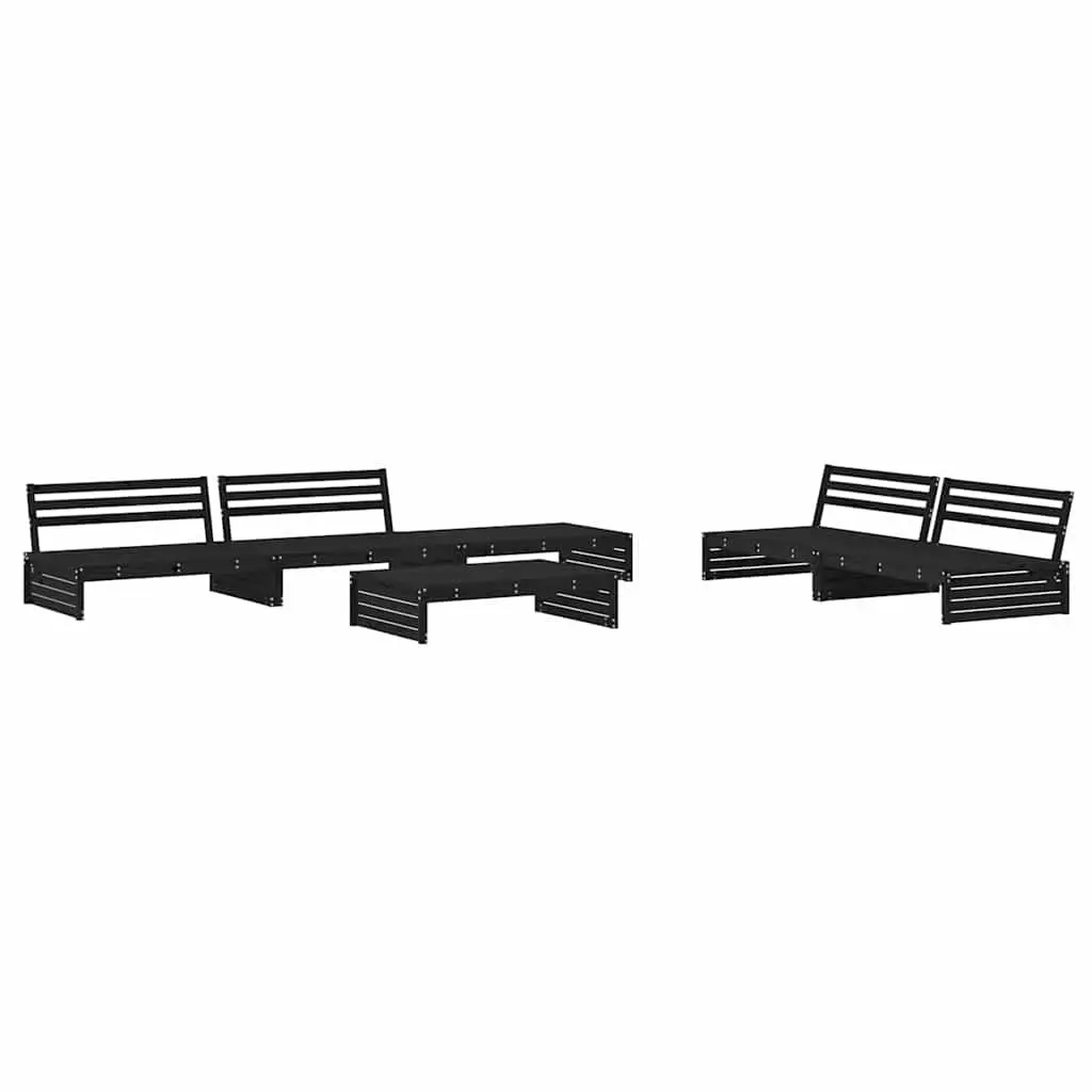 6 Piece Outdoor Lounge Set Black Wood Furniture with Cushions Solid Pine for Patio Garden