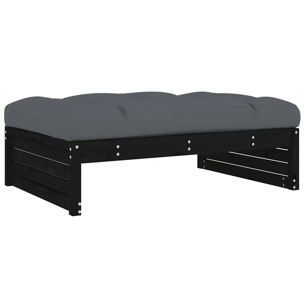 6 Piece Outdoor Lounge Set Black Wood Furniture with Cushions Solid Pine for Patio Garden