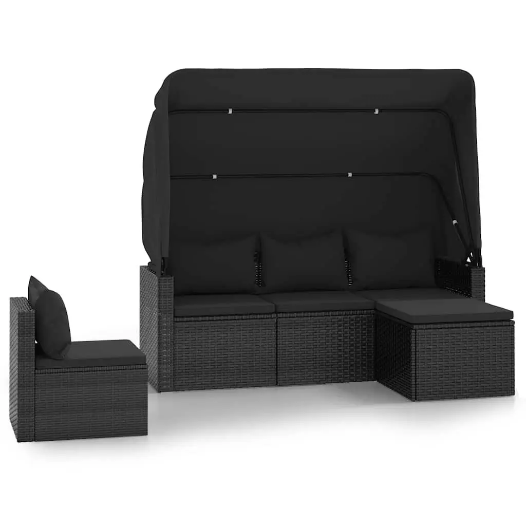 4 Piece Garden Sofa Set with Cushions Black Poly Rattan Outdoor Furniture