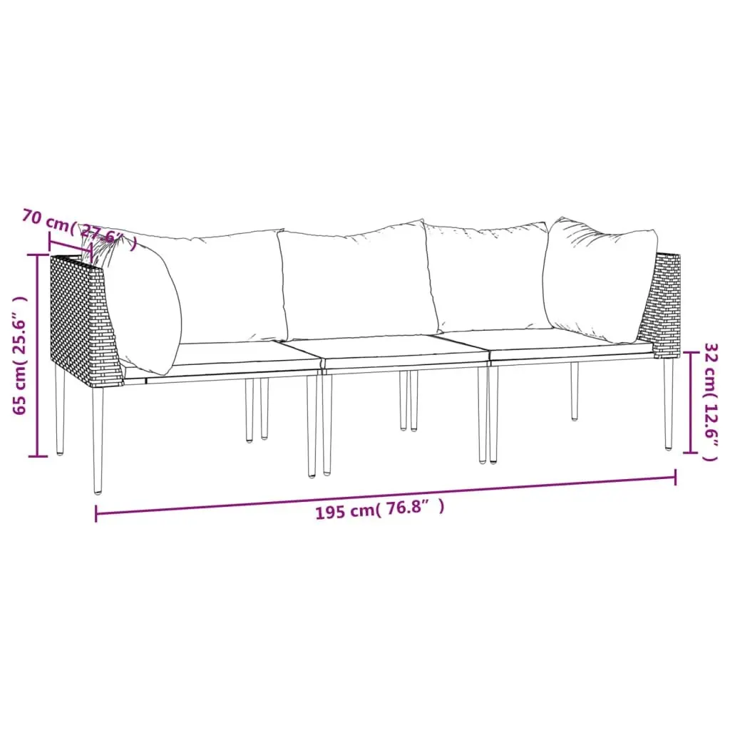 3 Piece Outdoor Garden Lounge Set Grey Poly Rattan Furniture with Cushions