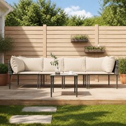 5 Piece Grey Rattan Lounge Set for Your Patio