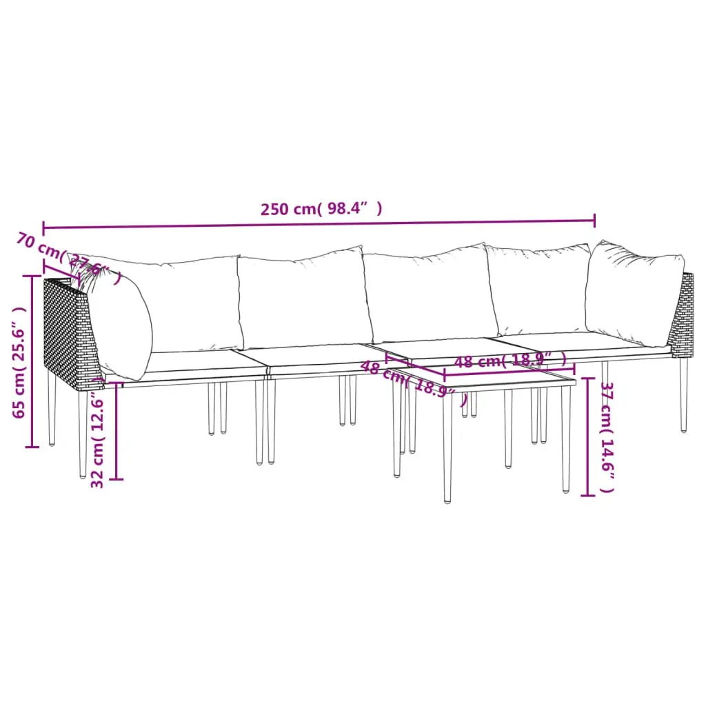 Garden Lounge Set 5 Piece PE Rattan Outdoor Furniture Grey with Cushions Table