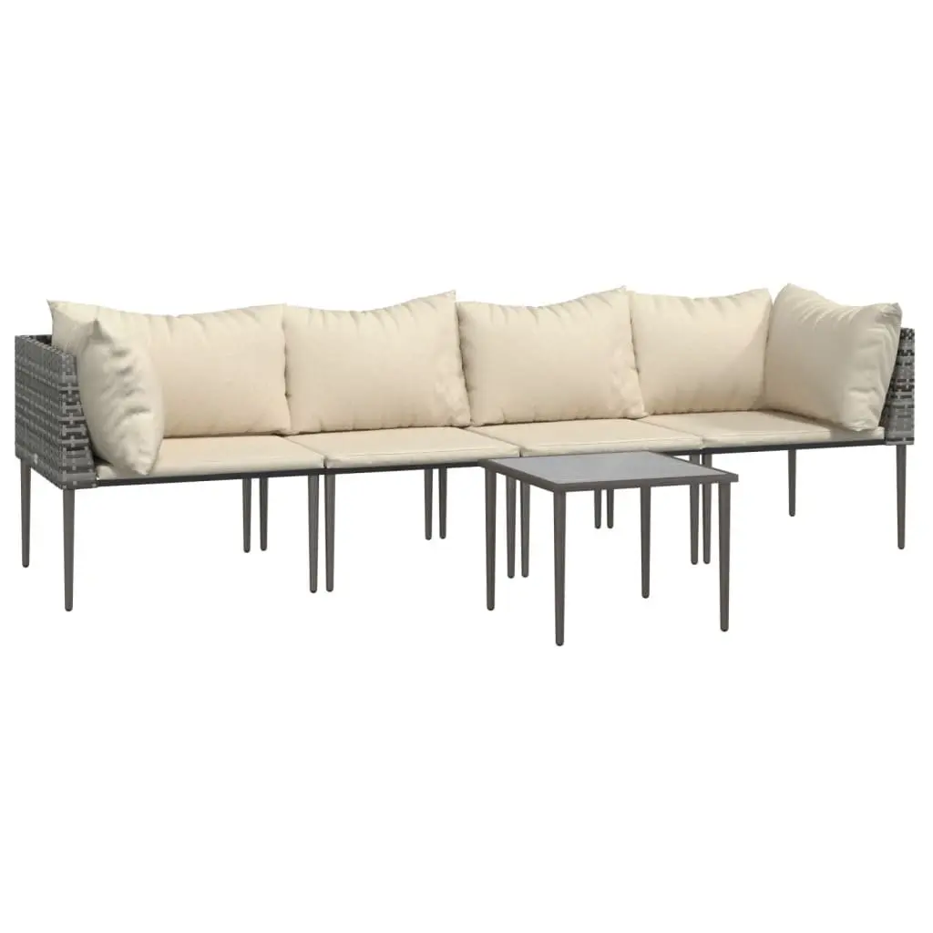 Garden Lounge Set 5 Piece PE Rattan Outdoor Furniture Grey with Cushions Table