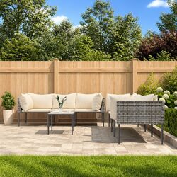 7 Piece Garden Lounge Set Outdoor Furniture Grey Poly Rattan with Cushions Patio