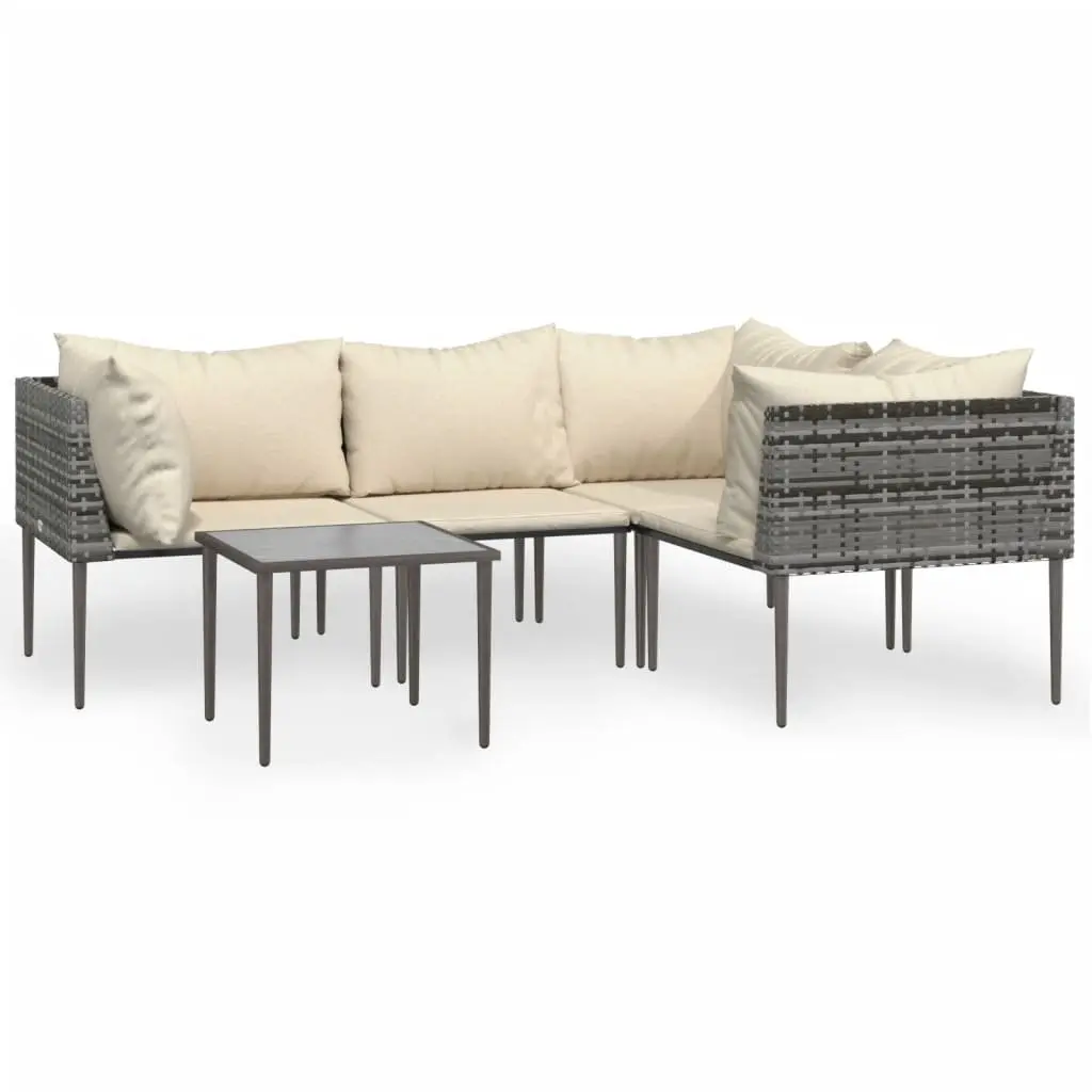 5 Piece Outdoor Furniture Lounge Set Grey PE Rattan with Cushions