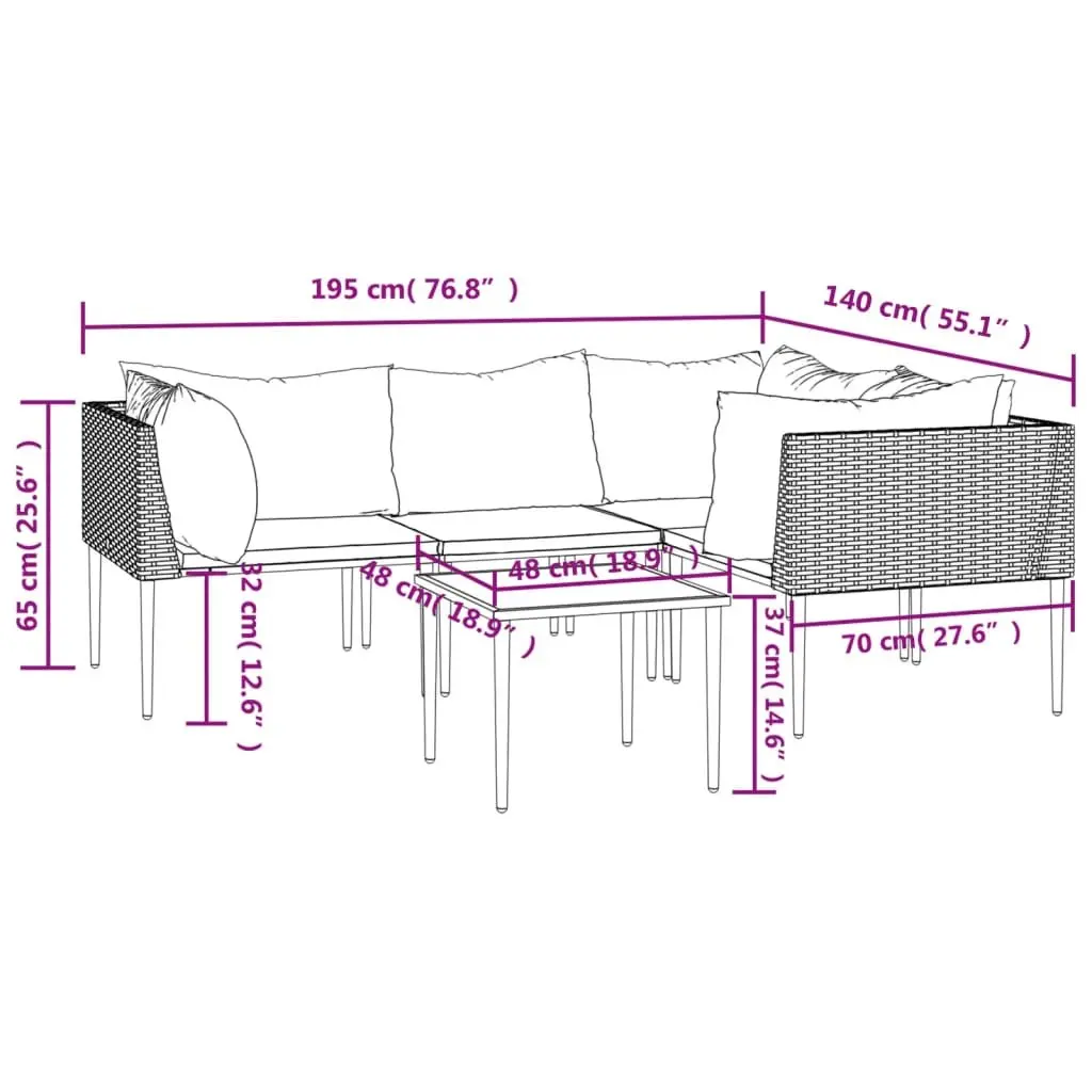 5 Piece Outdoor Furniture Lounge Set Grey PE Rattan with Cushions