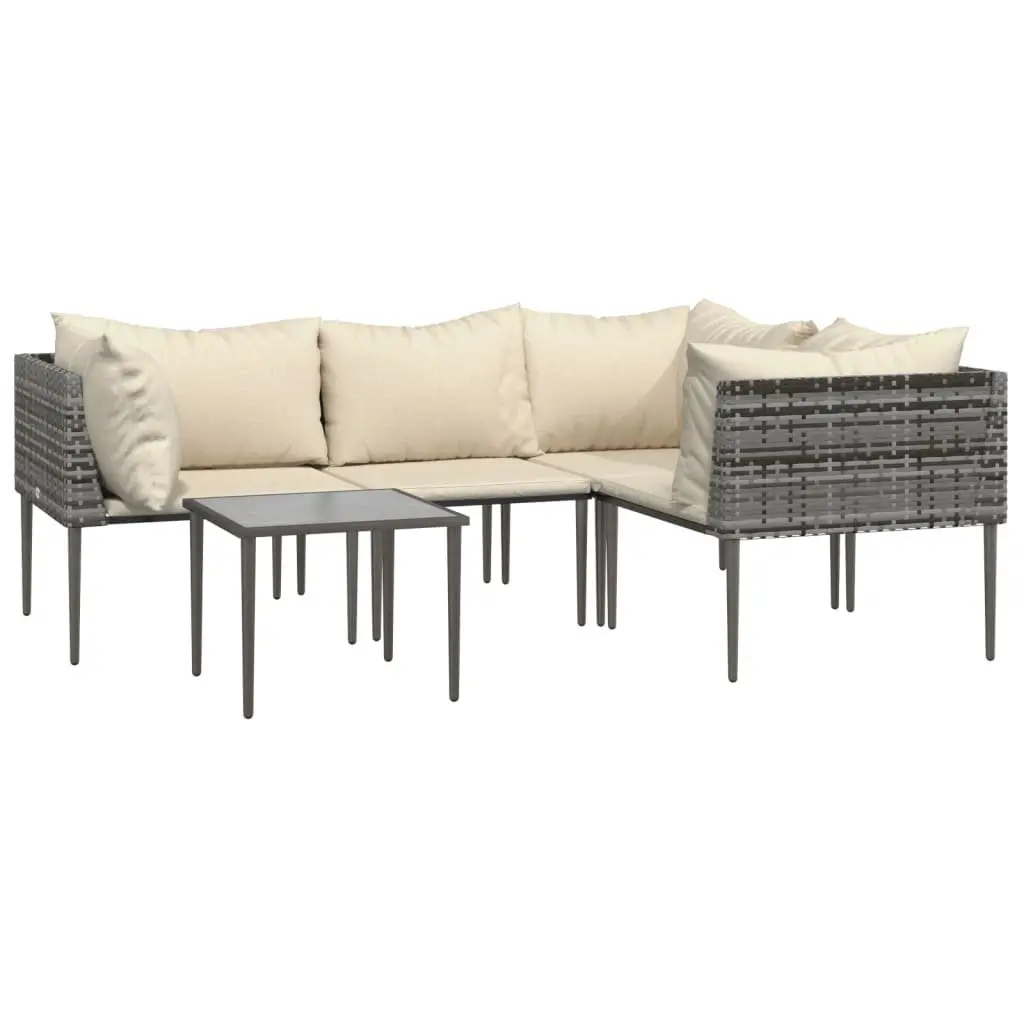 5 Piece Outdoor Furniture Lounge Set Grey PE Rattan with Cushions