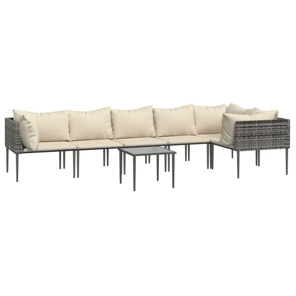 7 Piece Garden Lounge Set PE Rattan Grey with Cushions