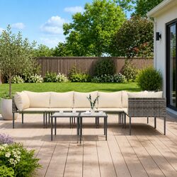 Garden Lounge Set 8 Piece Outdoor Furniture with Cushions Grey Poly Rattan