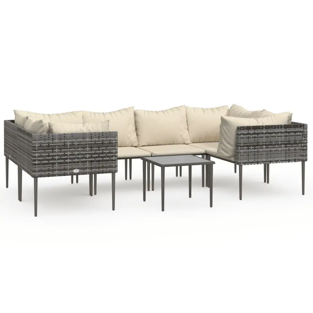 7 Piece Modular Lounge Set Grey PE Rattan with Cushions for Outdoor Use