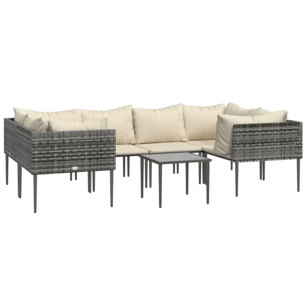 7 Piece Modular Lounge Set Grey PE Rattan with Cushions for Outdoor Use